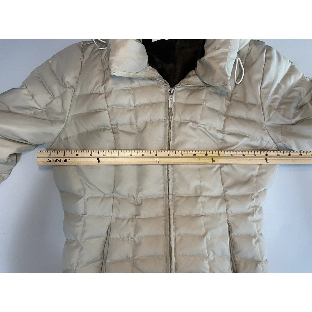 Calvin Klein Jacket Woman Medium White Hooded Goose Down Puffer Full Zip Coat‎